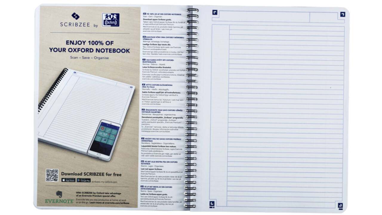 Spiraalblok Oxford Touch A5 lijn 140 pagina's 80gr blauw