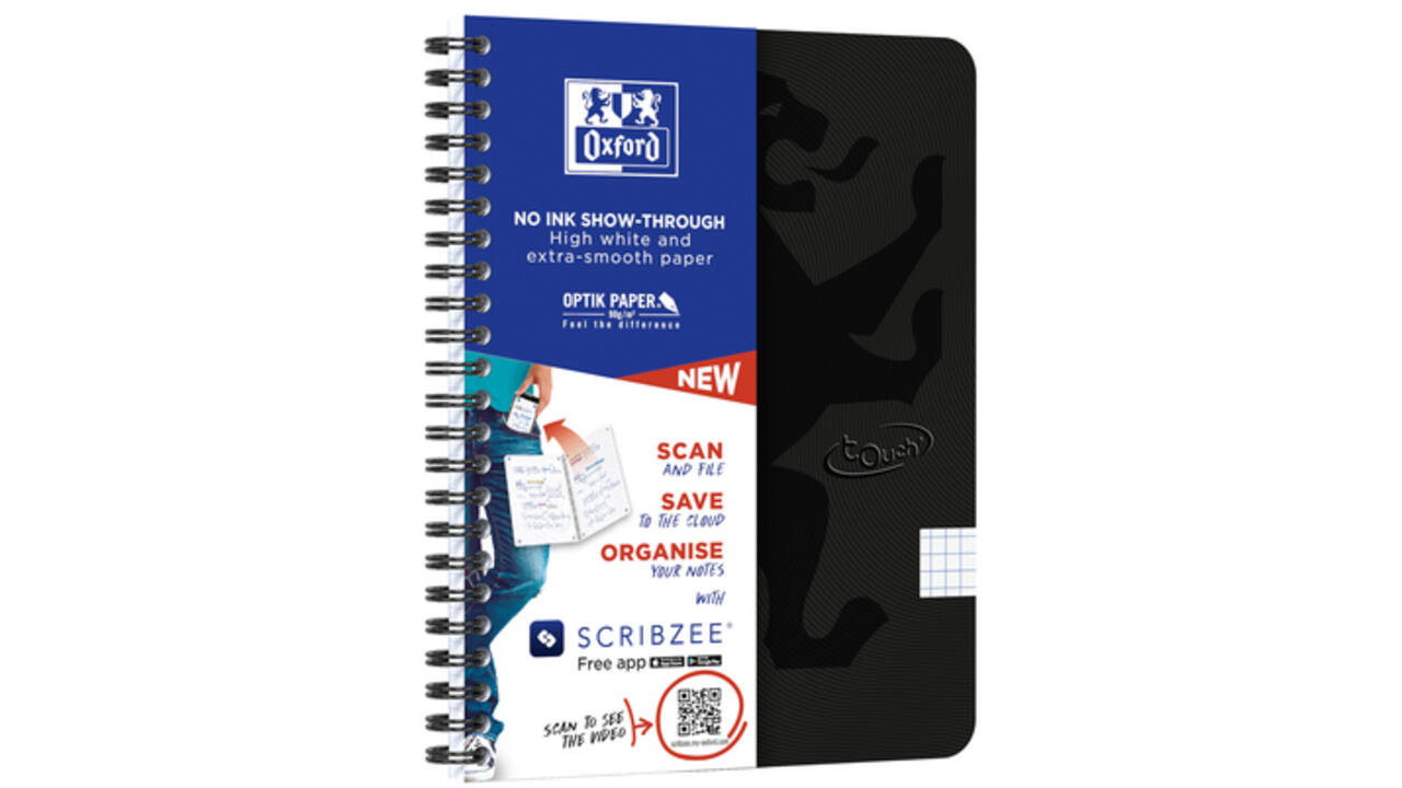 Spiraalblok Oxford Touch A5 ruit 5x5mm 140 pagina's 80gr zwart