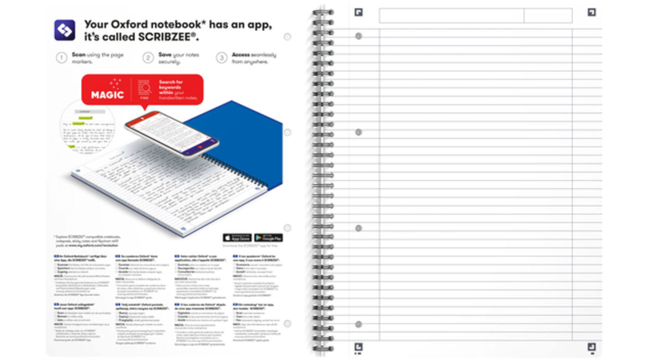 Collegeblok Oxford Office Essentials A4+ lijn 4-gaats 180 pagina's 80gr assorti