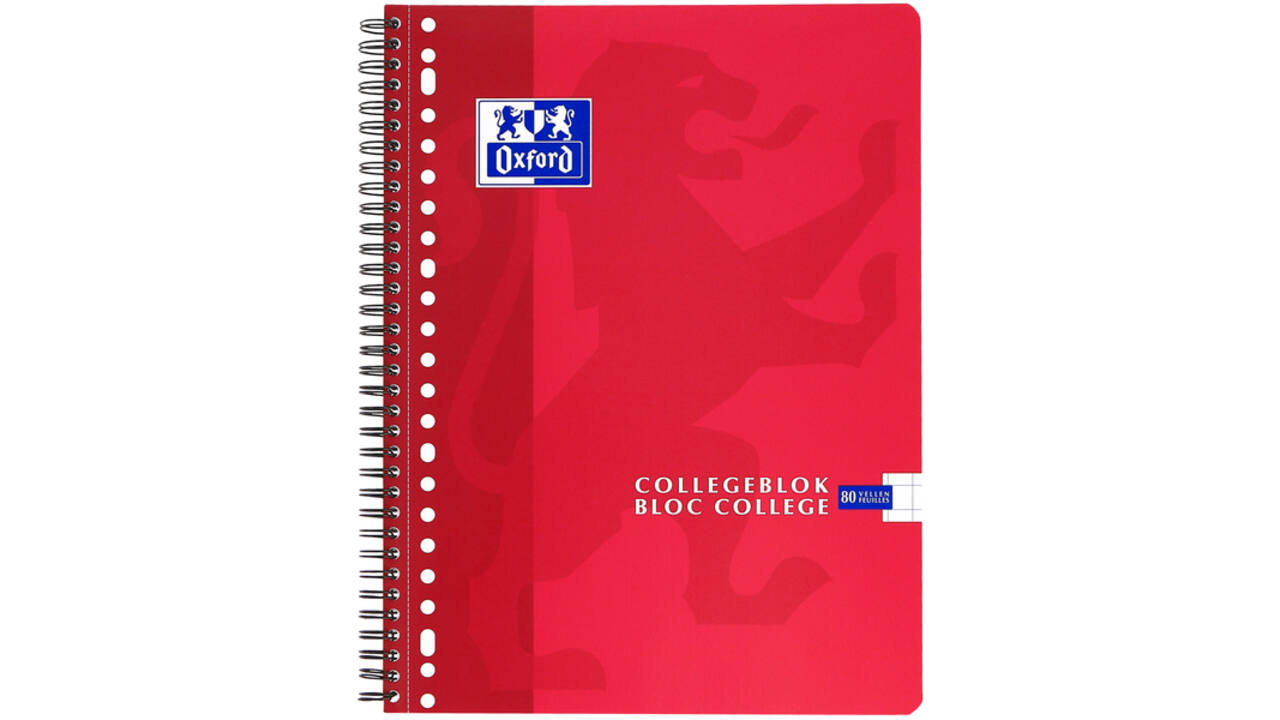 Collegeblok Oxford School A4 ruit 10x10mm 23-gaats 160 pagina's 80gr assorti