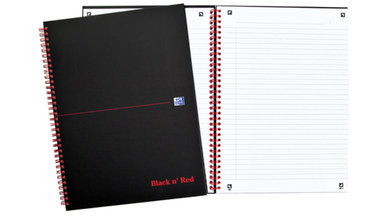 Spiraalblok Oxford Black n' Red A4 lijn 140 pagina's 80gr
