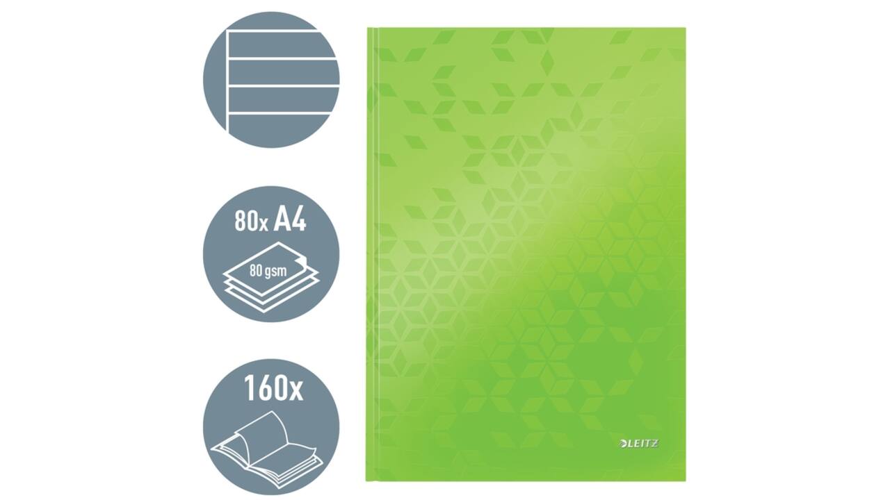 Notitieboek Leitz WOW A4 160blz 90gr lijn groen