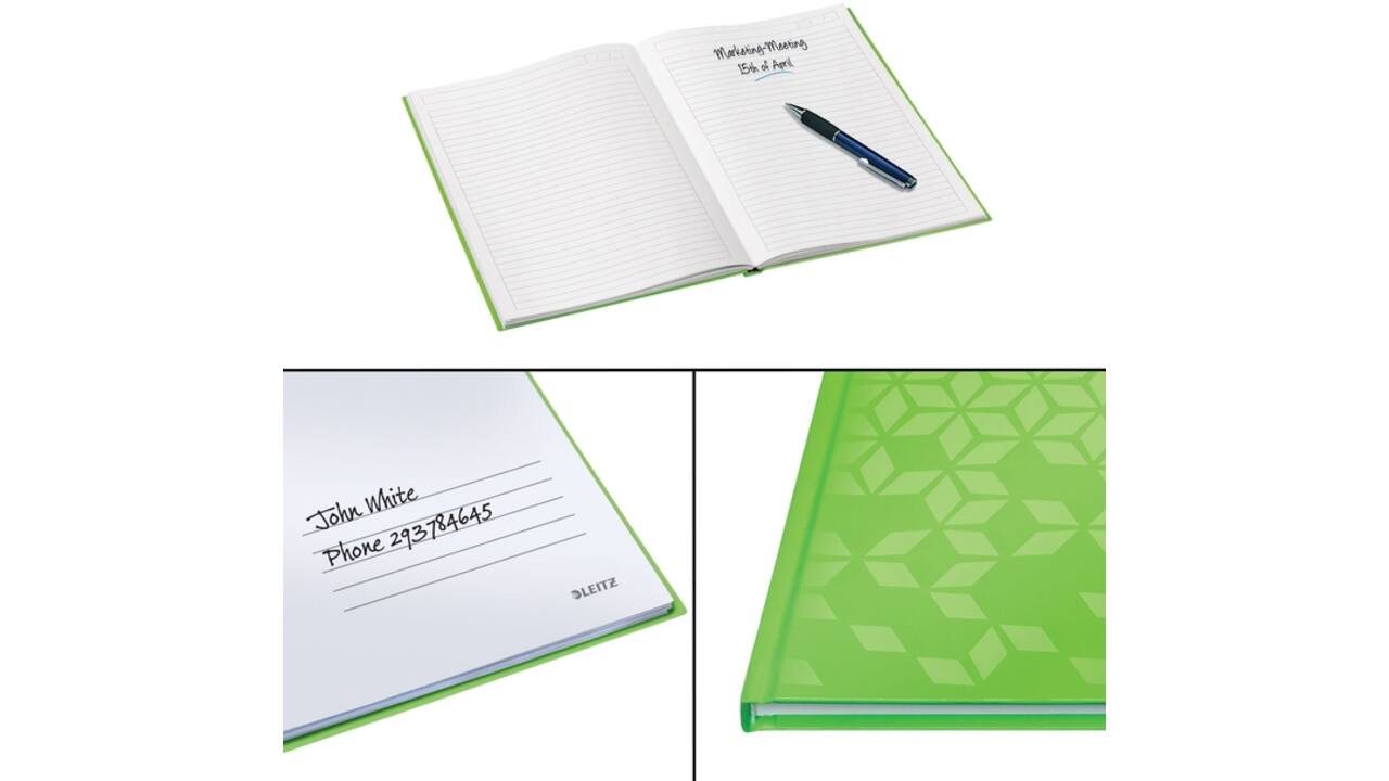 Notitieboek Leitz WOW A4 160blz 90gr lijn groen