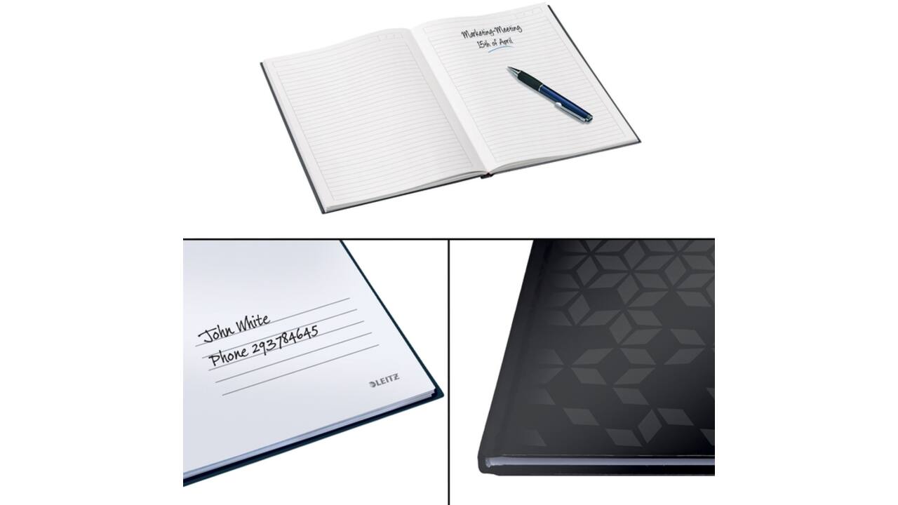 Notitieboek Leitz WOW A4 160blz 90gr lijn zwart