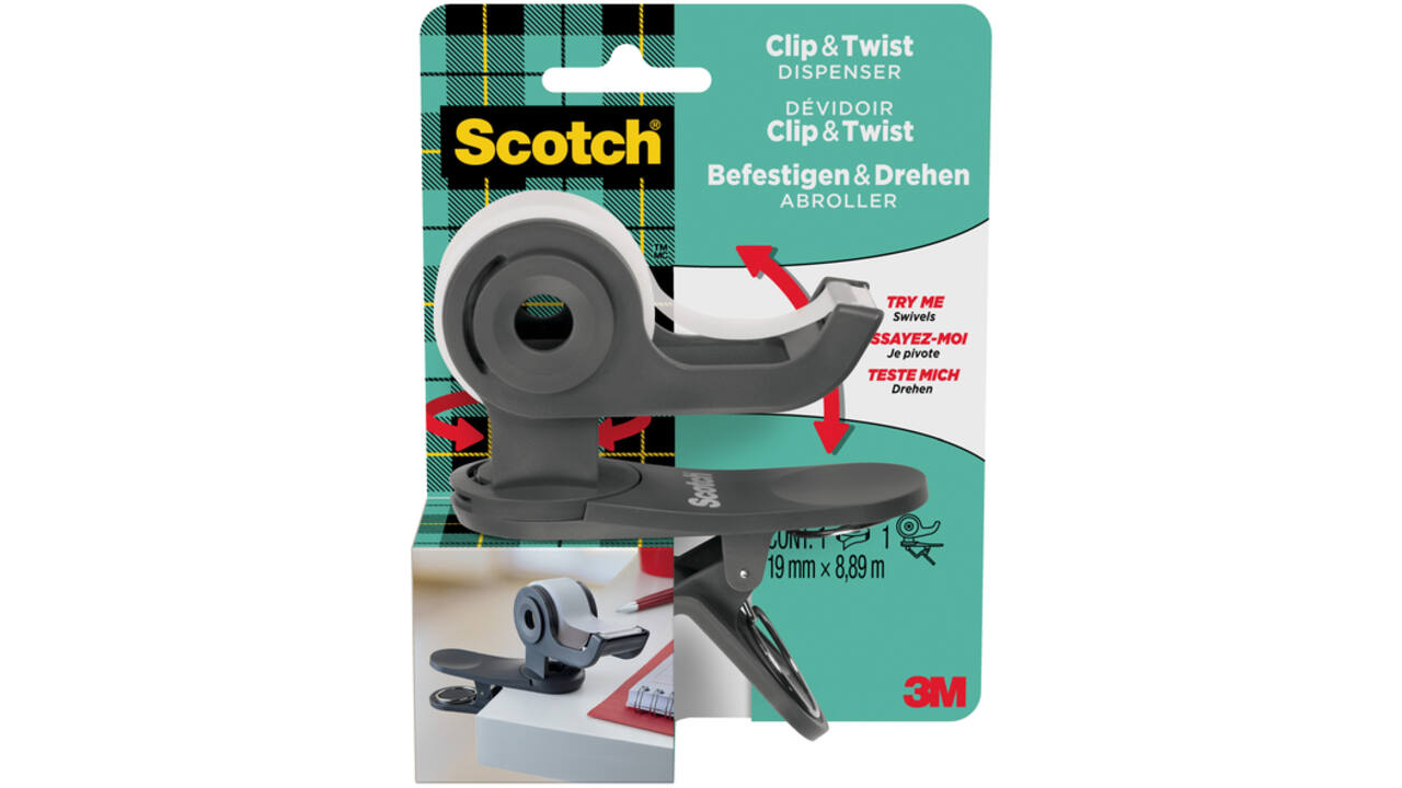 Plakbandhouder Scotch Clip C19 donkergrijs + 1 rol magic tape 19mmx8.89m