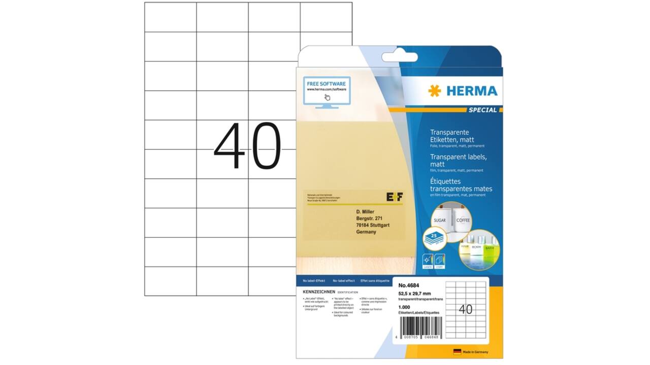 Etiket HERMA 4684 52.5x29.7mm A4 folie transparant mat