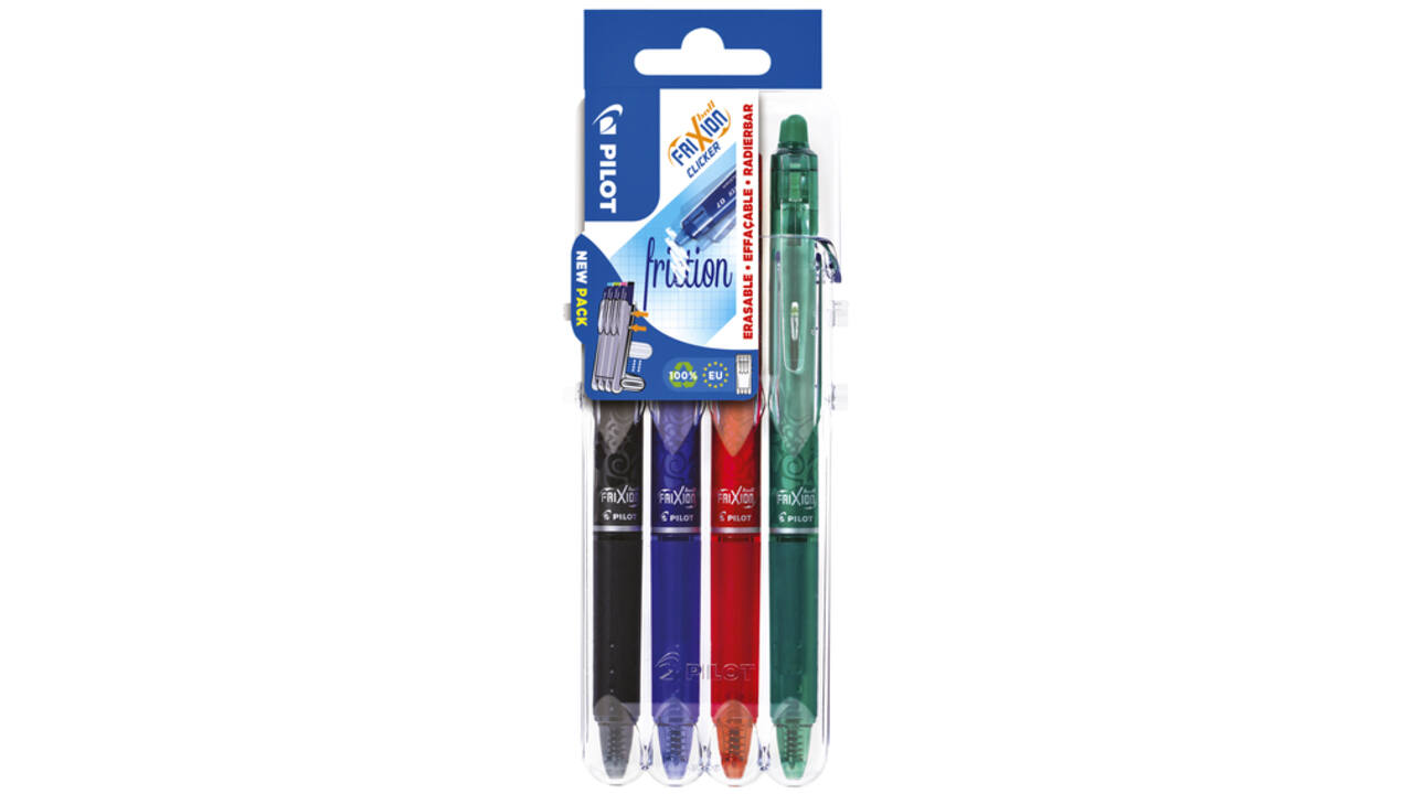Rollerpen PILOT friXion clicker medium basis assorti Set2Go à 4 stuks