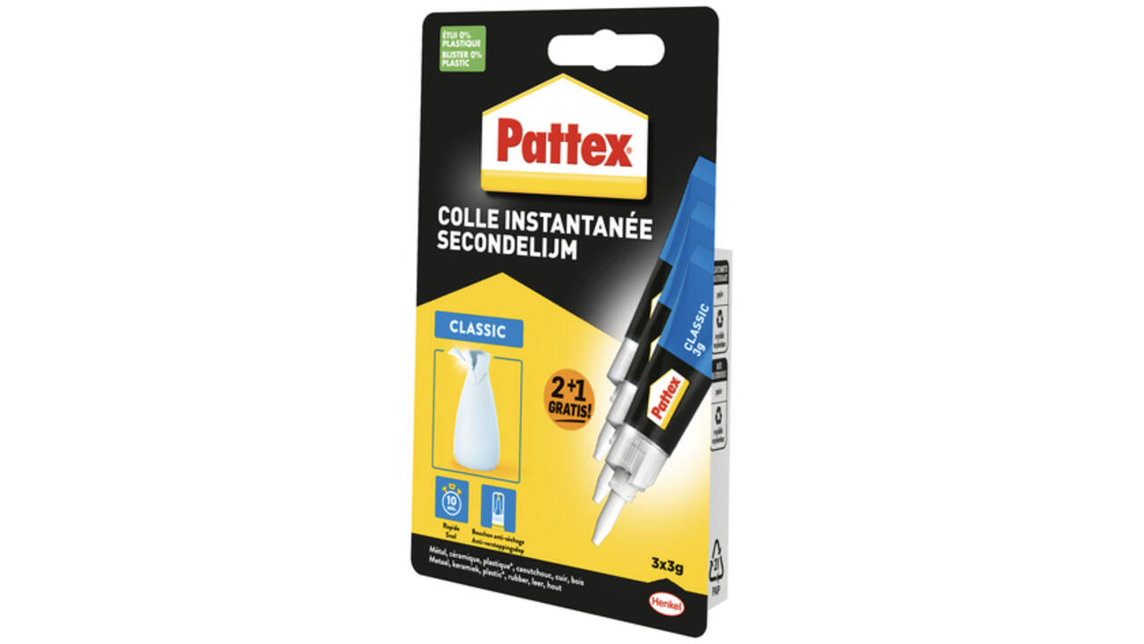 Secondelijm Pattex classic 3gr 2+1 gratis
