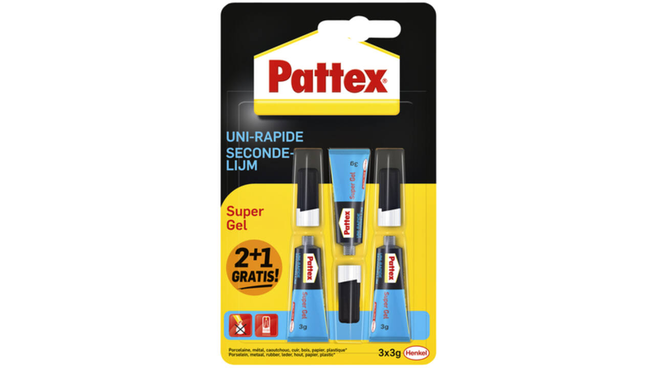 Secondelijm Pattex super gel 3gr 2+1 gratis