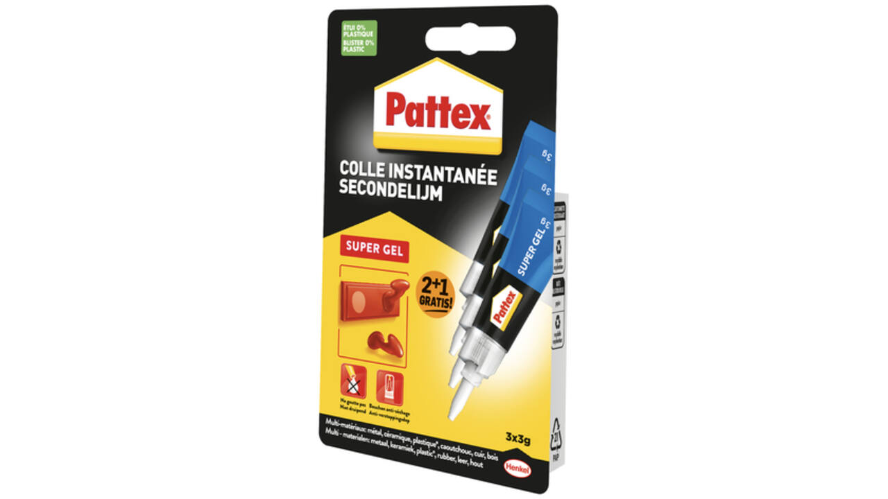 Secondelijm Pattex super gel 3gr 2+1 gratis
