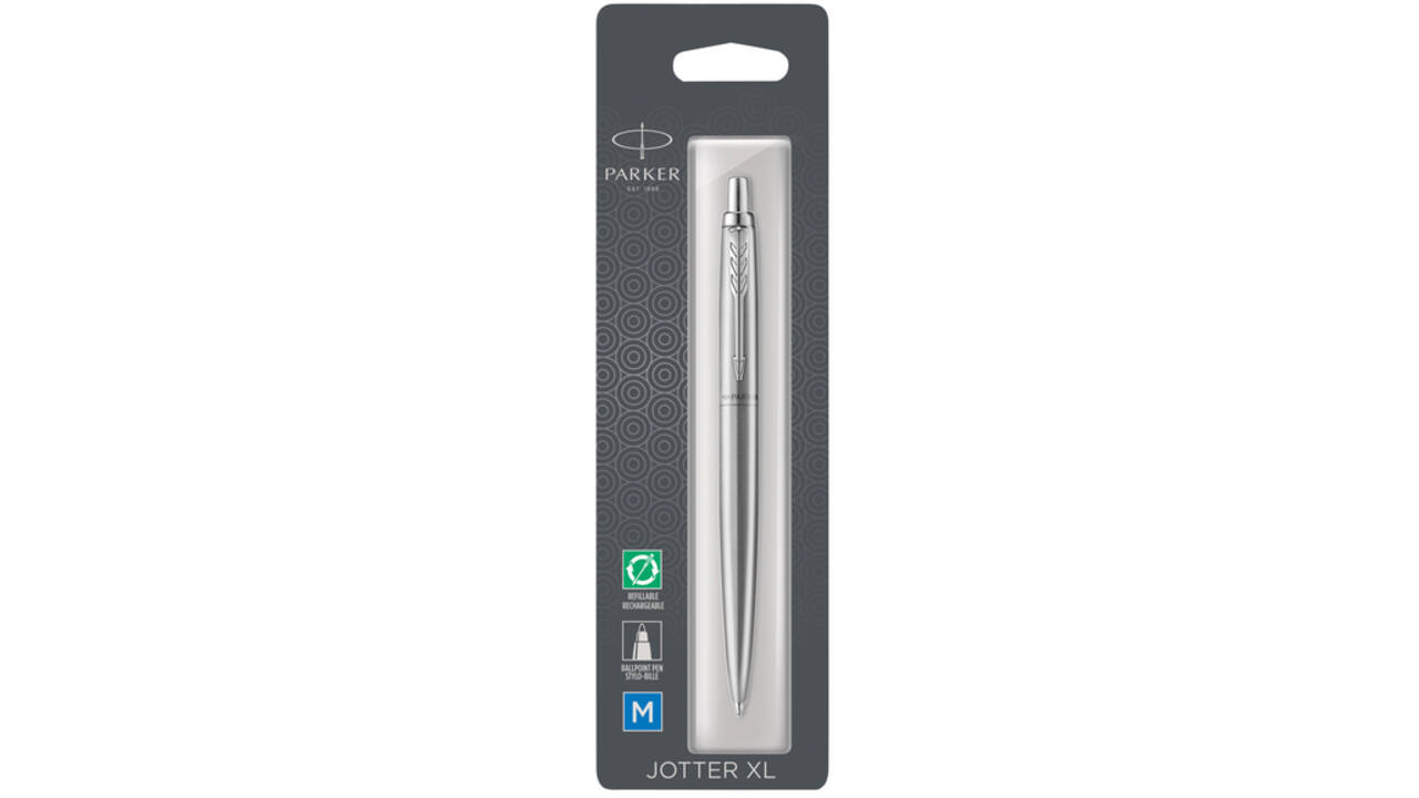 Balpen Parker Jotter XL Monochrome stainless steel medium blister à 1 stuk