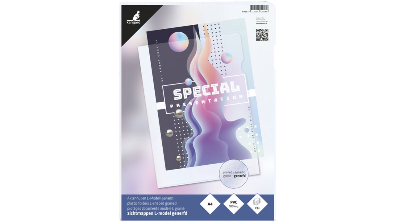 Insteekmap L-model Kangaro A4 0.18mm PVC transparant nerf 25 stuks