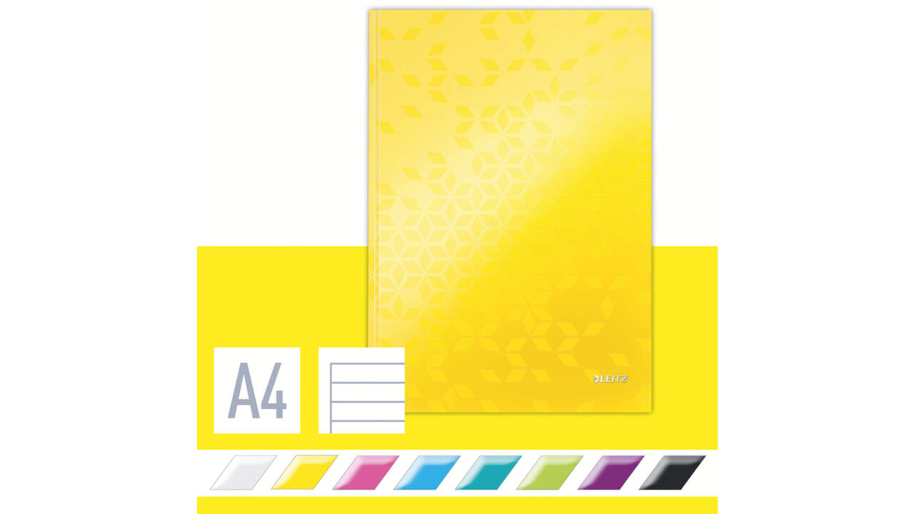 Notitieboek Leitz WOW A4 160blz 90gr lijn geel