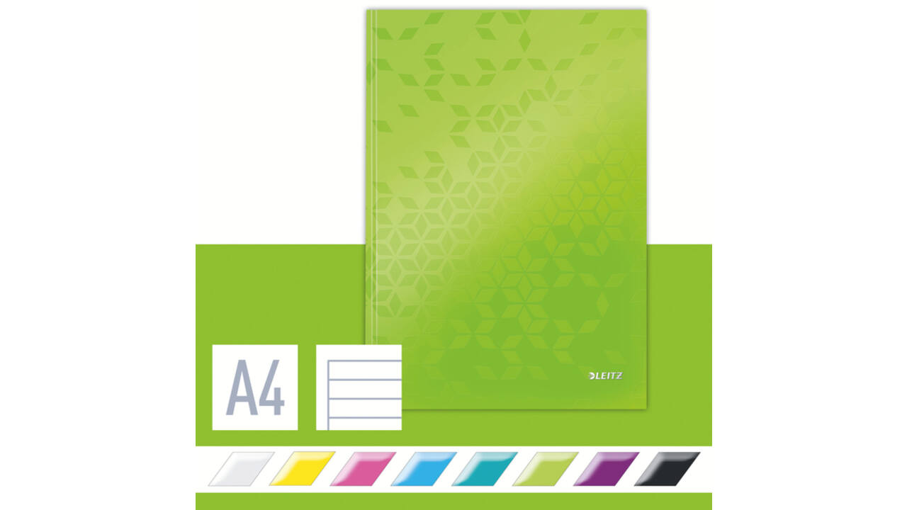 Notitieboek Leitz WOW A4 160blz 90gr lijn groen