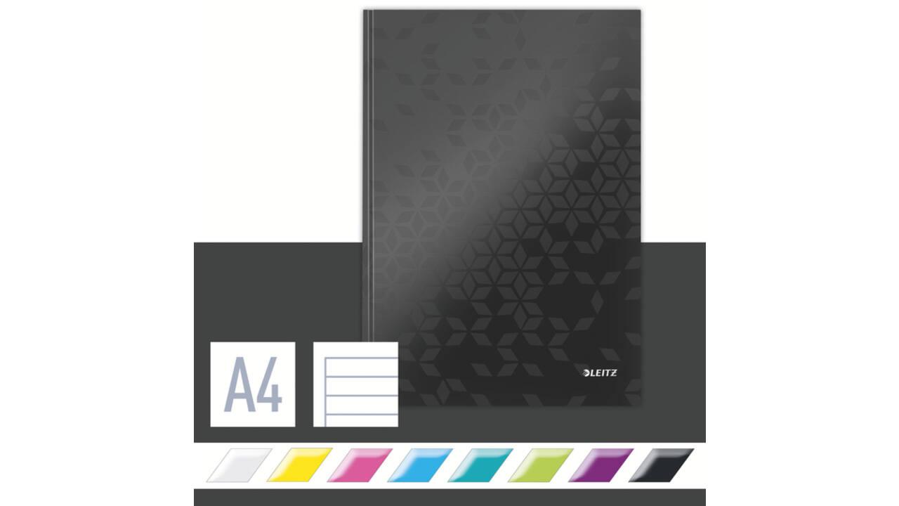 Notitieboek Leitz WOW A4 160blz 90gr lijn zwart