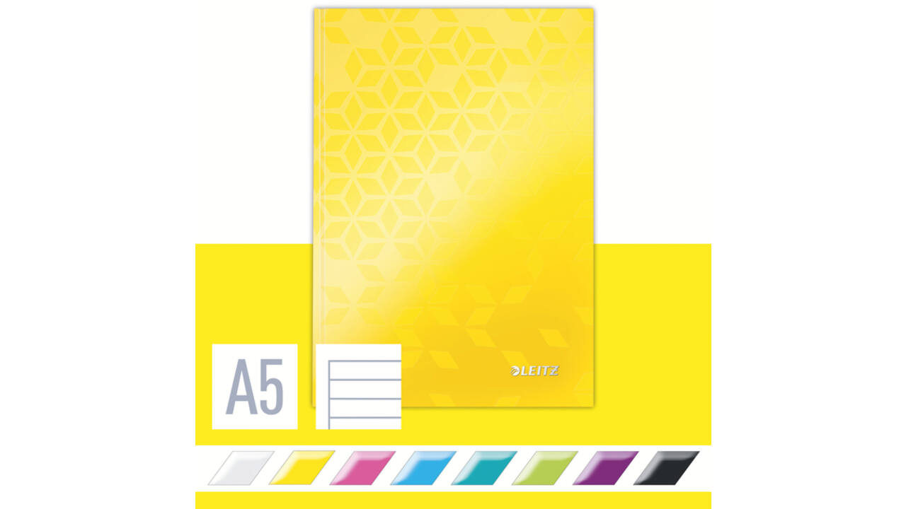 Notitieboek Leitz WOW A5 160blz 90gr lijn geel