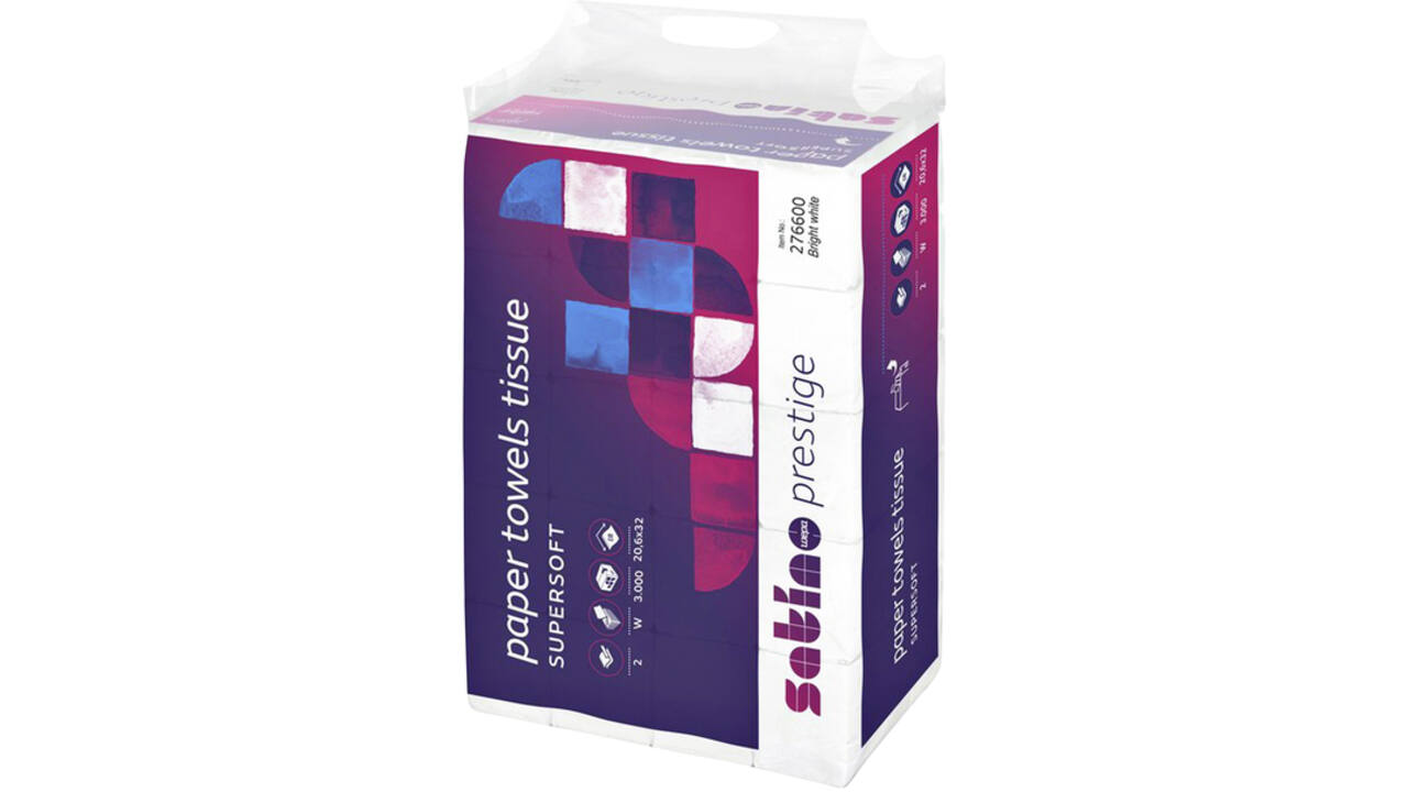Handdoek Satino Prestige PT2 w-vouw 2-laags 20,6x32cm wit 276600