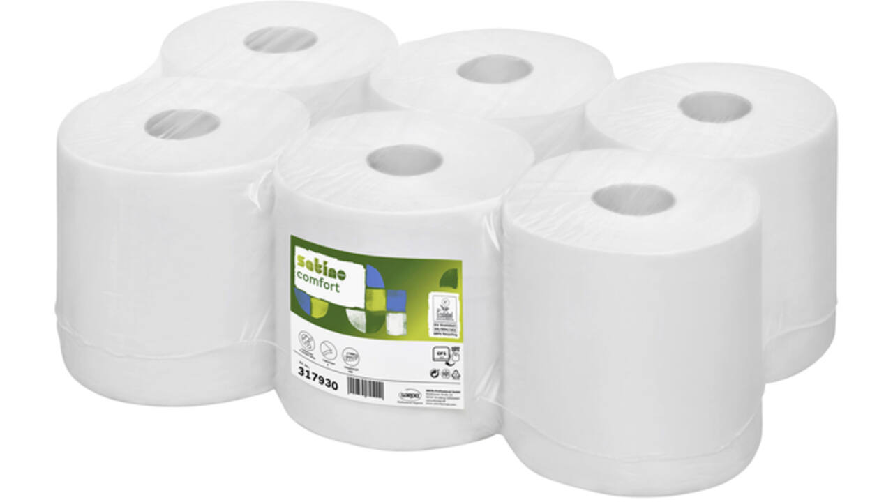 Poetspapier Satino Comfort CF1 centerfeed 1-laags 275m wit 317930