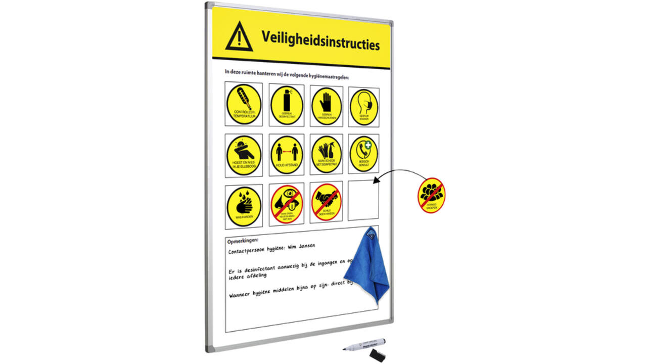 Veiligheidsbord Corona met wisselbare iconen Nederlandstalig 60x90cm