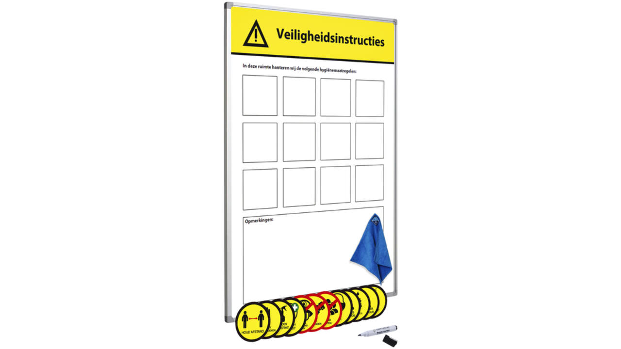 Veiligheidsbord Corona met wisselbare iconen Nederlandstalig 60x90cm