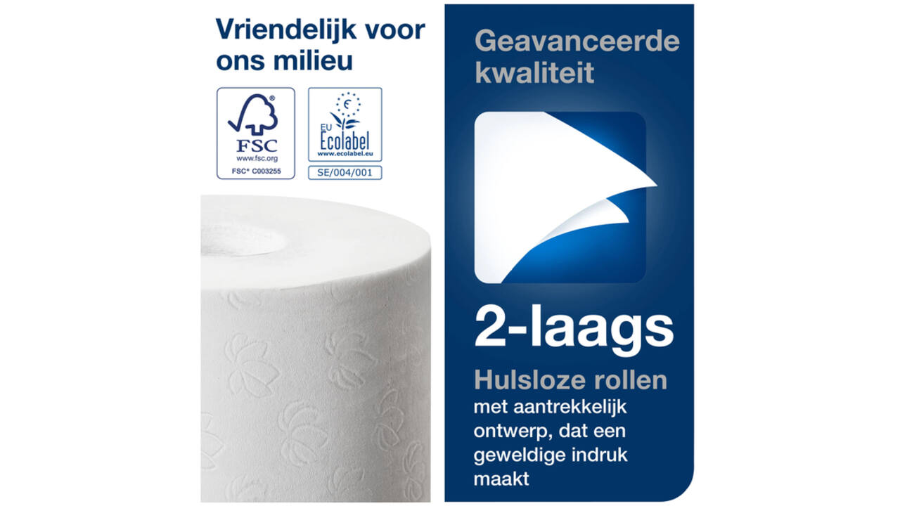 Toiletpapier Tork T7 hulsloos advanced mid-size 2-laags 900vel wit 472199