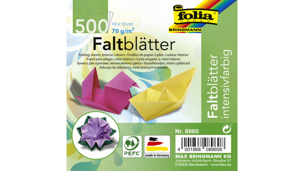 Origami papier Folia 70gr 10x10cm 500 vel assorti kleuren