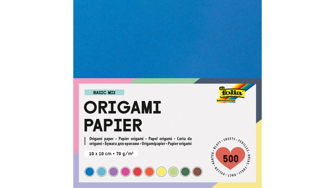 Origami papier Folia 70gr 10x10cm 500 vel assorti kleuren