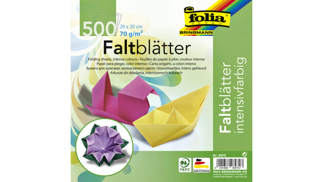 Origami papier Folia 70gr 20x20cm 500 vel assorti kleuren