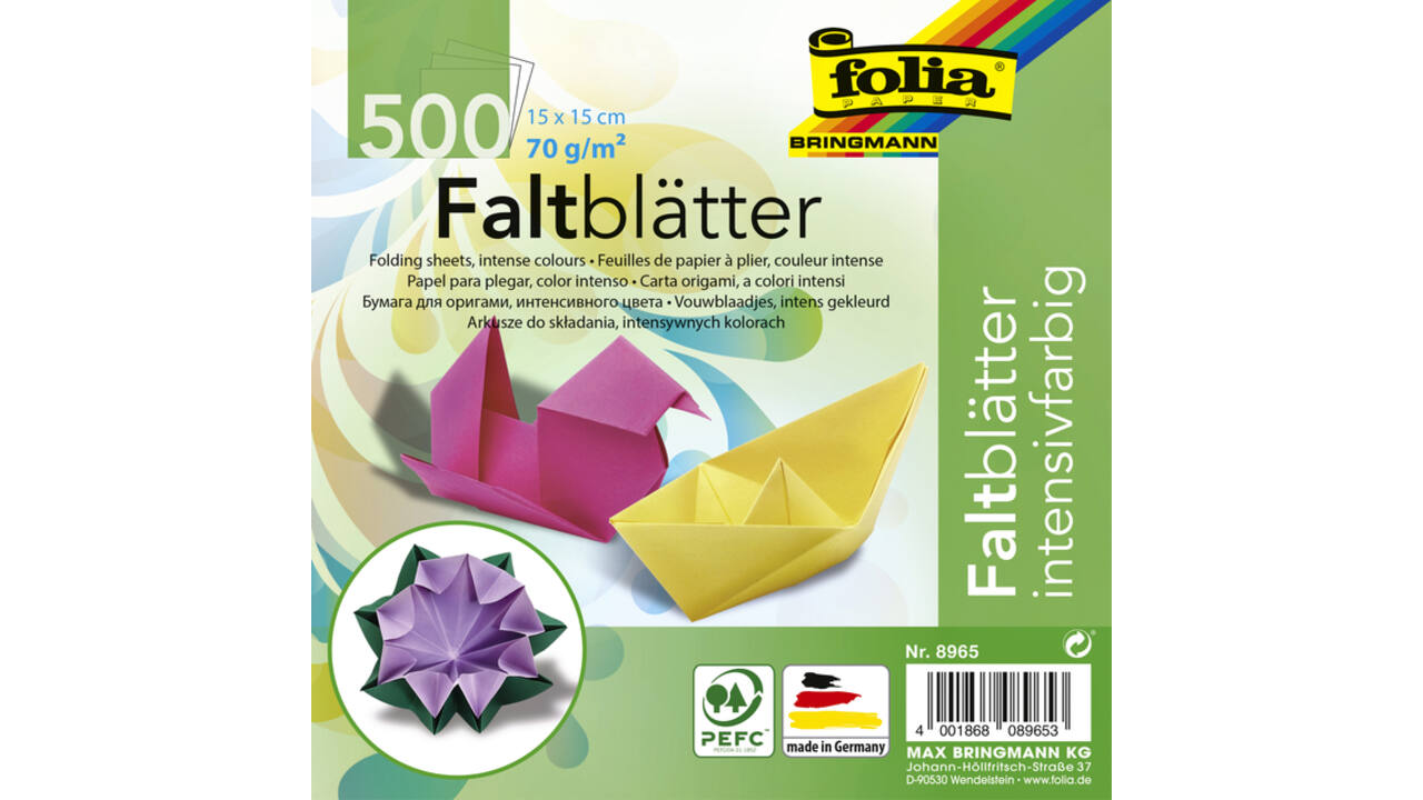 Origami papier Folia 70gr 15x15cm 500 vel assorti kleuren