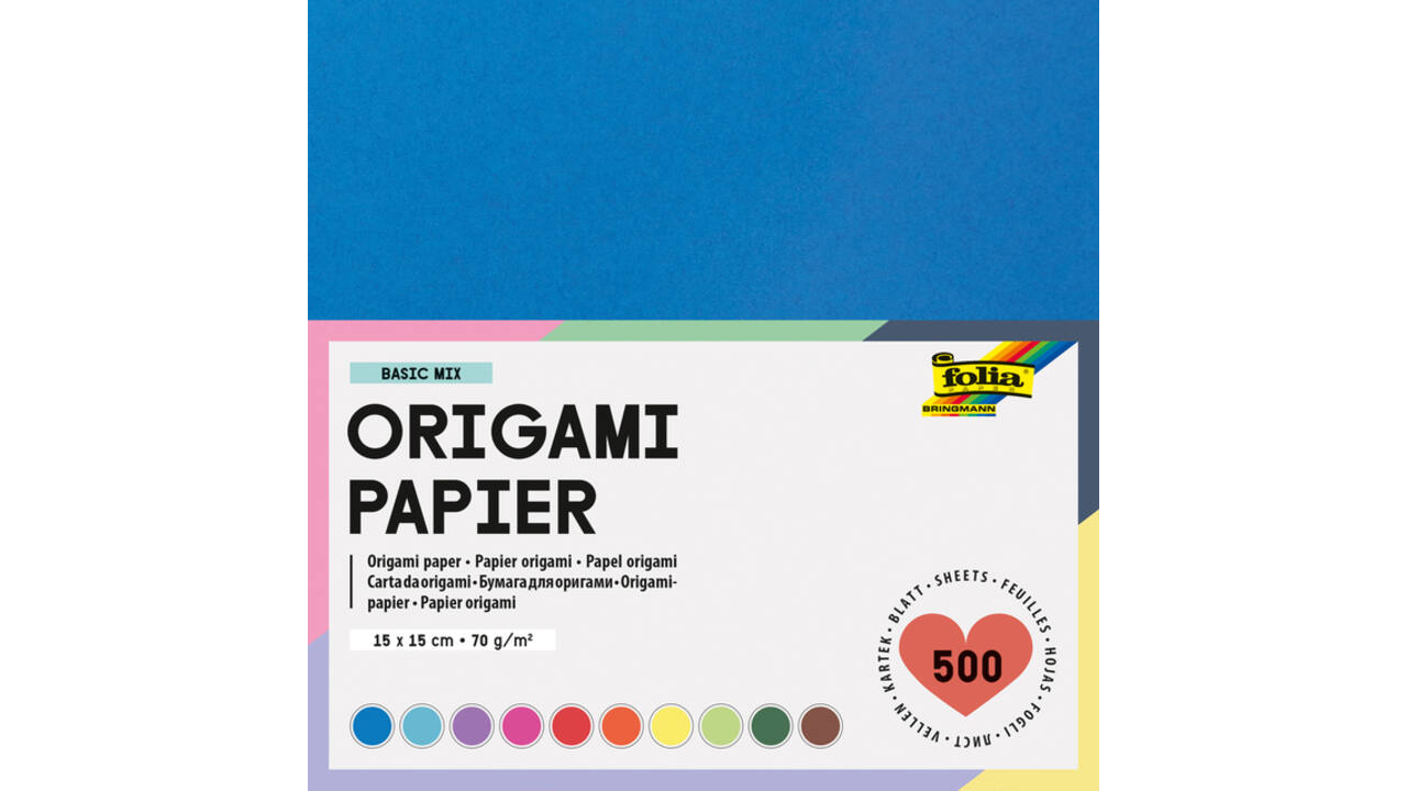 Origami papier Folia 70gr 15x15cm 500 vel assorti kleuren