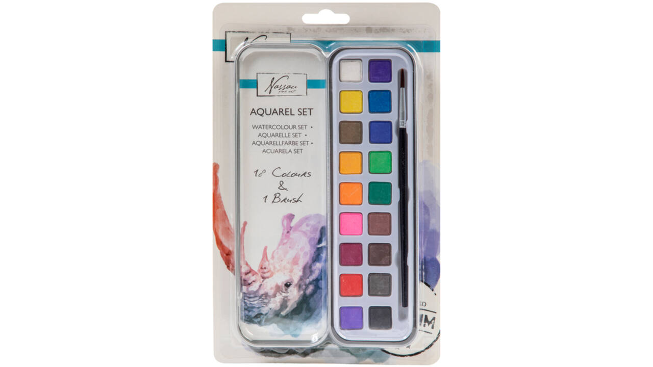 Aquarelverf Nassau Art blik à 18 napjes en penseel