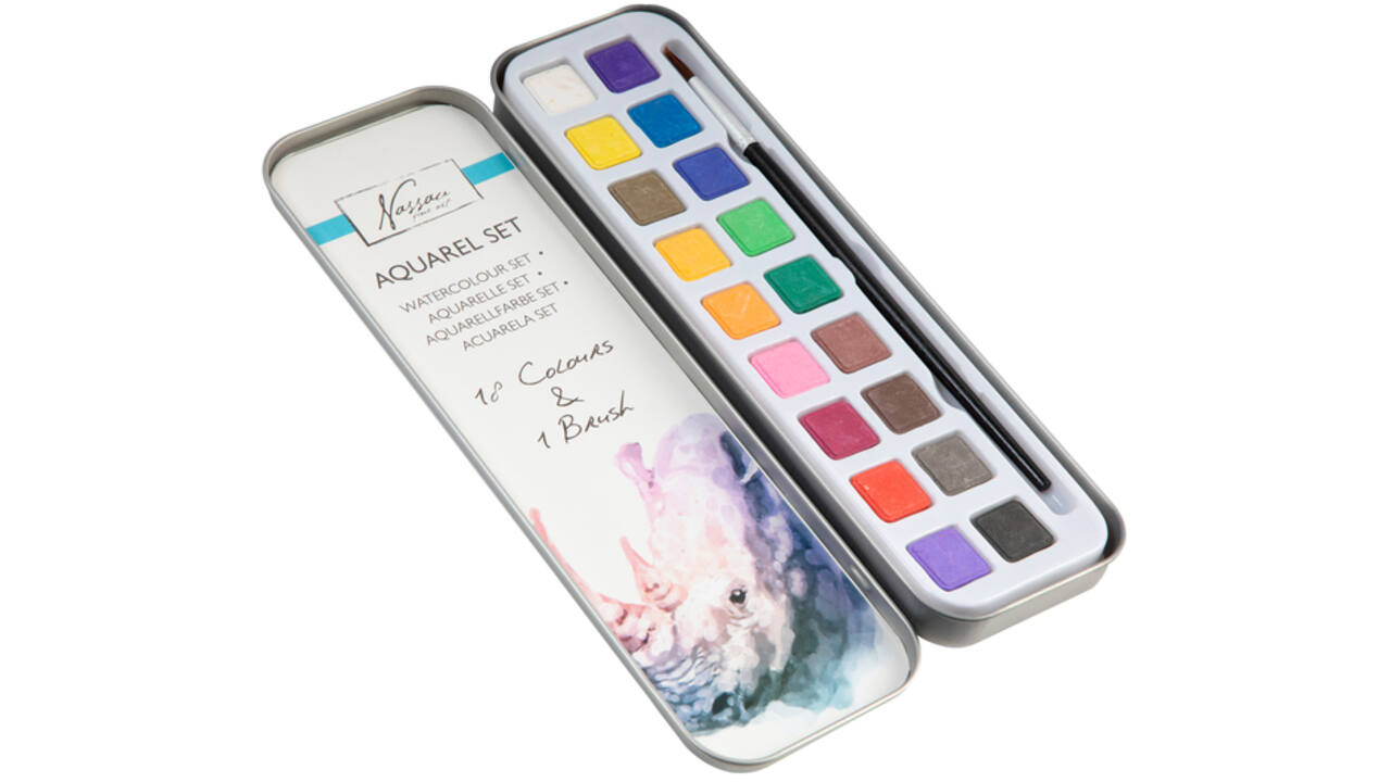 Aquarelverf Nassau Art blik à 18 napjes en penseel