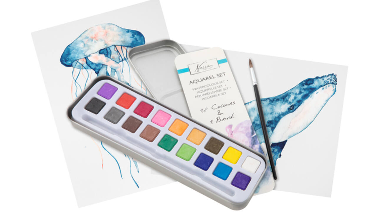 Aquarelverf Nassau Art blik à 18 napjes en penseel