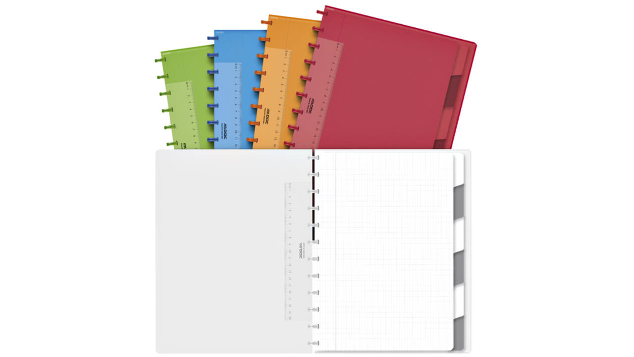 Schrift Adoc A4 ruit 4x8mm 144 pagina's 90gr met 6 tabbladen assorti
