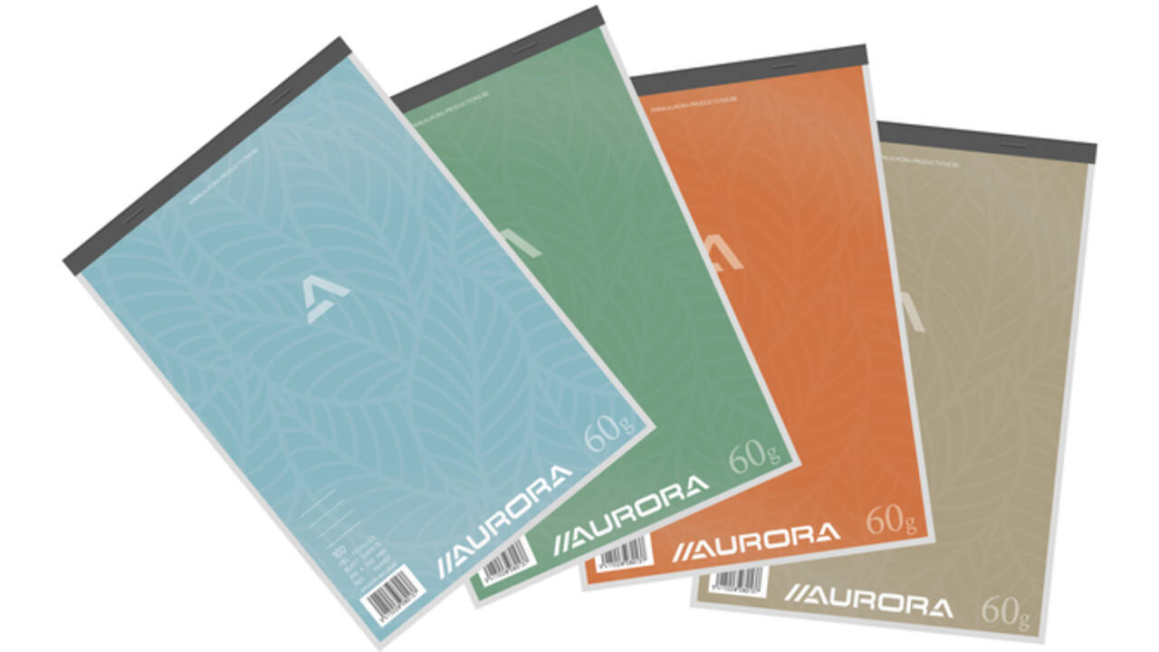 Schrijfblok Aurora A4 lijn 100 vellen 60gr assorti