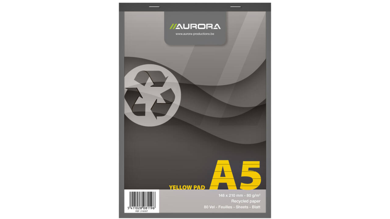 Schrijfblok Aurora A5 lijn 80 vel 80gr geel