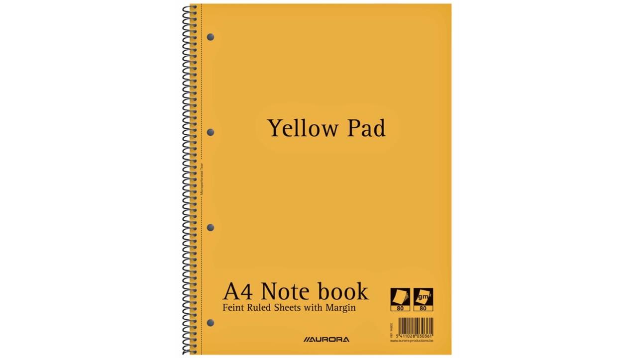 Collegeblok Aurora Yellow Pad A4 lijn 4-gaats 160 pagina's 80gr geel