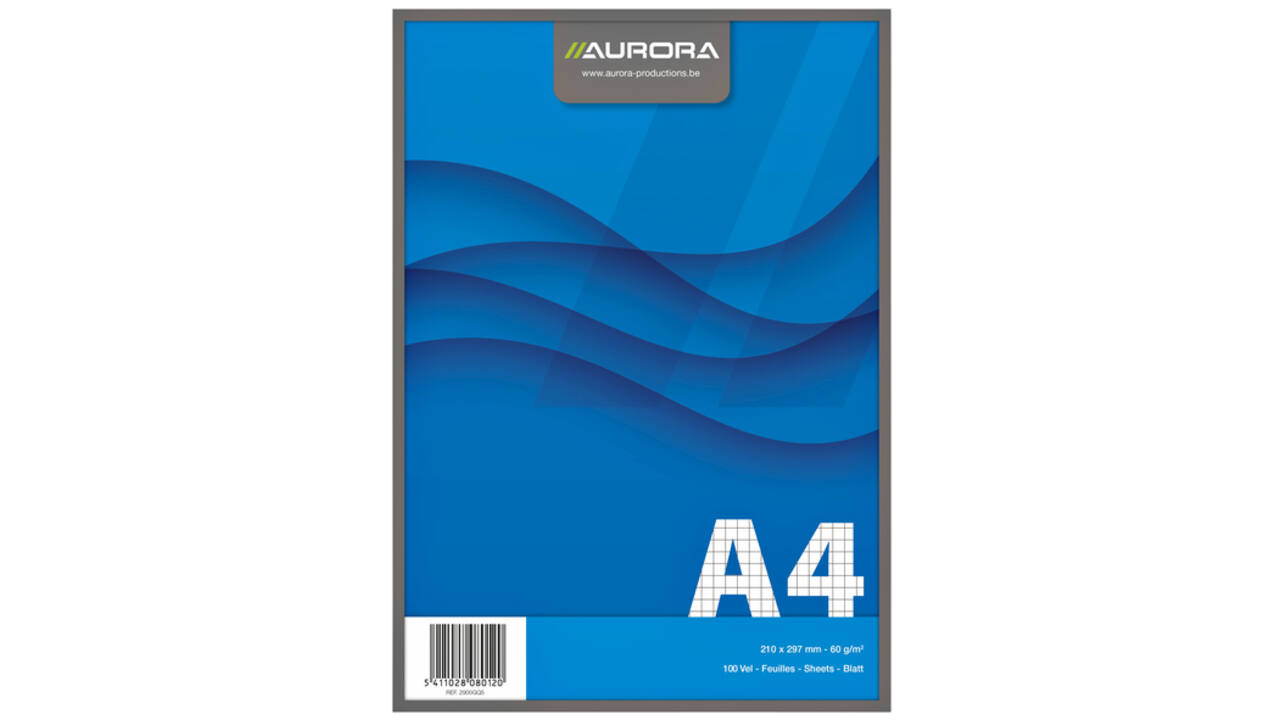 Schrijfblok Aurora A4 ruit 5x5mm 100 vel 60gr blauw