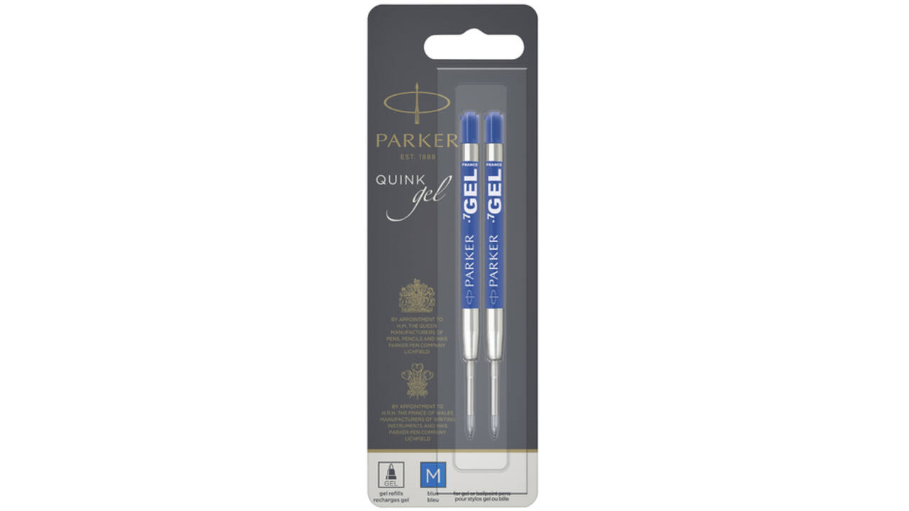 Gelschrijvervulling Parker Quink medium blauw blister à 2 stuks