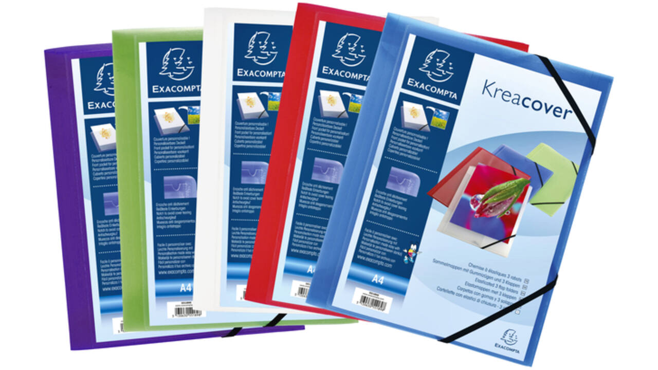 Elastomap Exacompta Kreacover A4 3 kleppen PP assorti