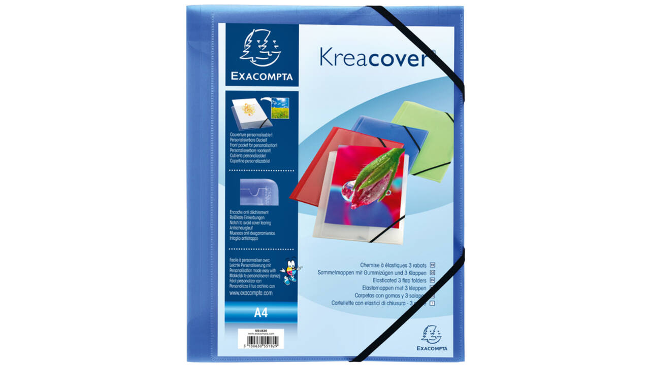 Elastomap Exacompta Kreacover A4 3 kleppen PP assorti