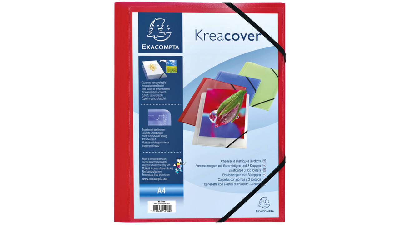 Elastomap Exacompta Kreacover A4 3 kleppen PP assorti