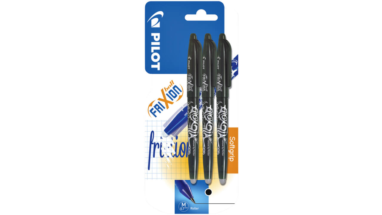 Rollerpen PILOT friXion medium zwart blister à 3 stuks