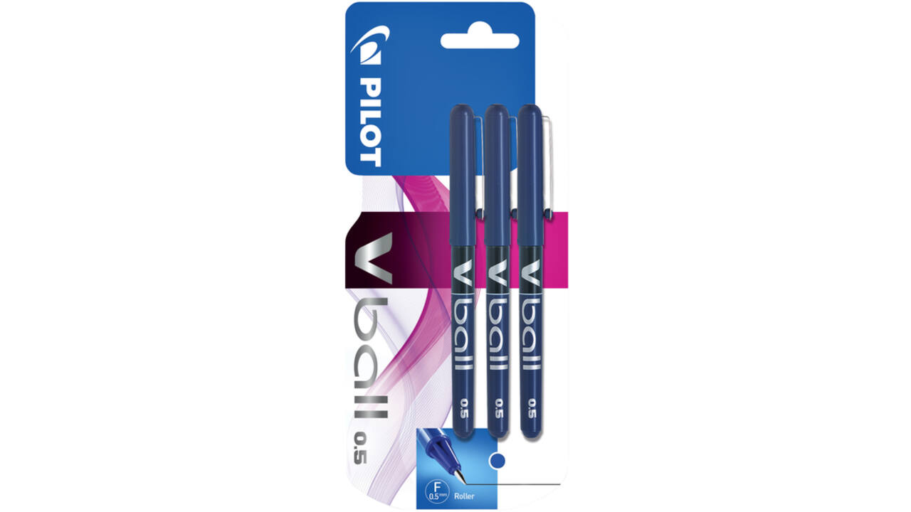 Rollerpen PILOT V-Ball 05 fijn blauw blister à 3 stuks
