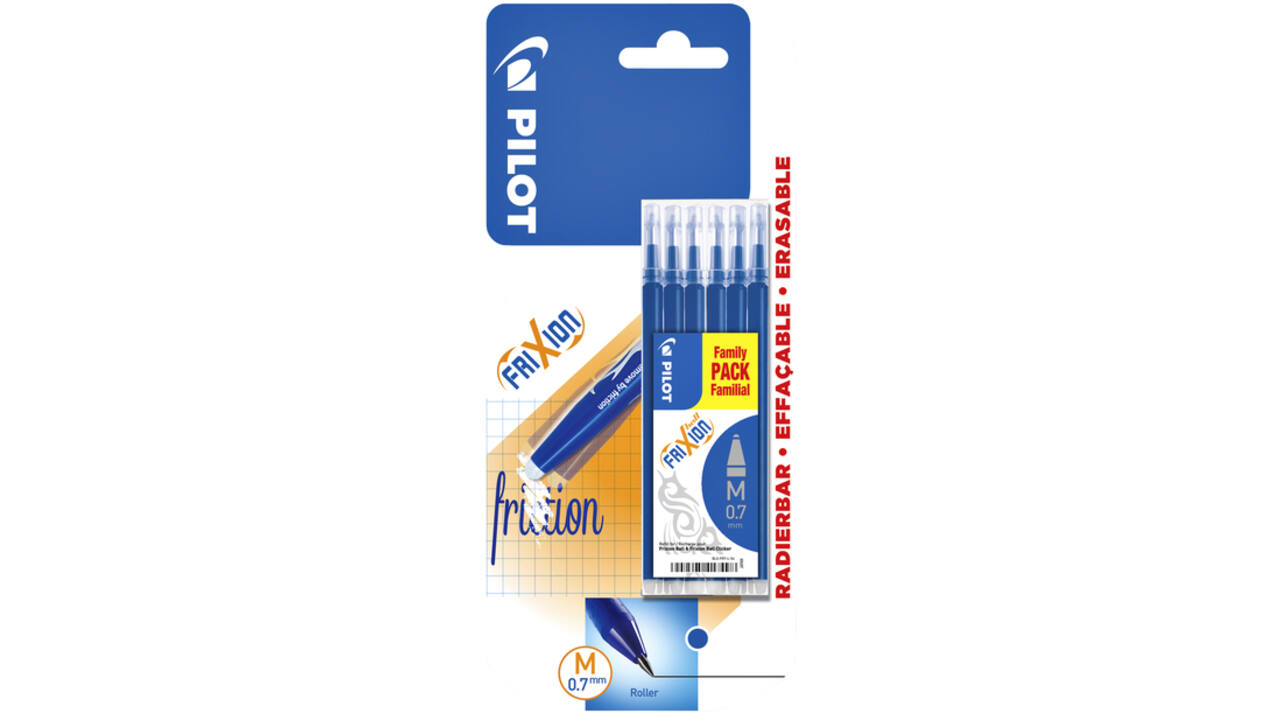 Rollerpenvulling Pilot friXion medium blauw blister à 6 stuks