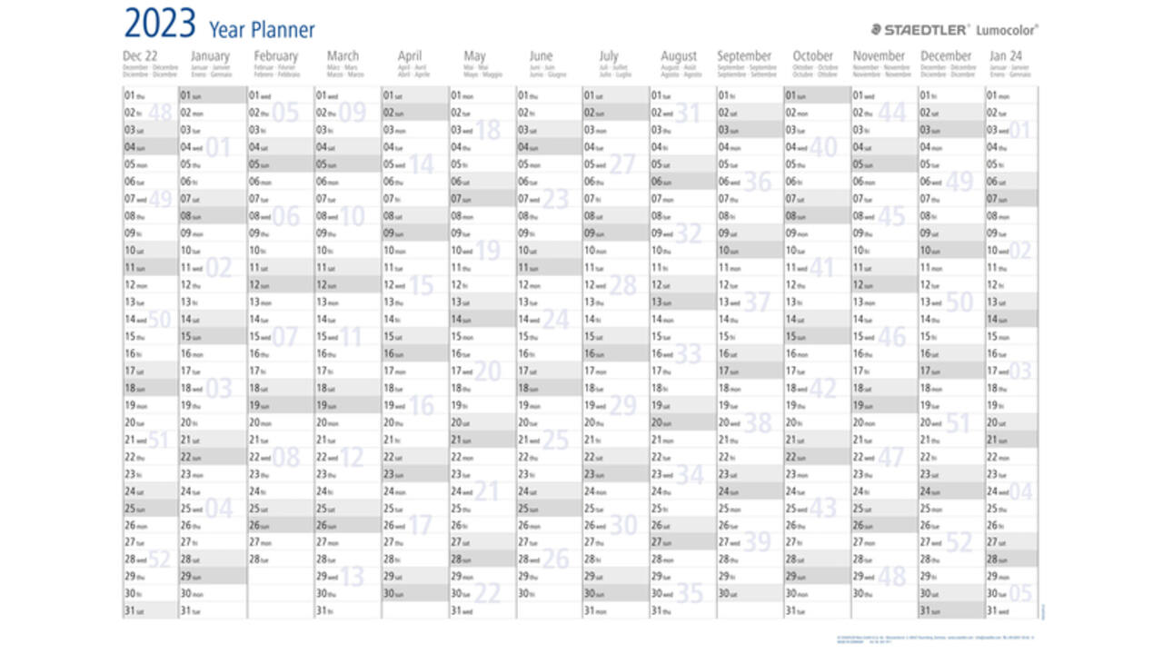 Jaarplanner 2026 Staedtler Lumocolor 84x60cm oprolbaar