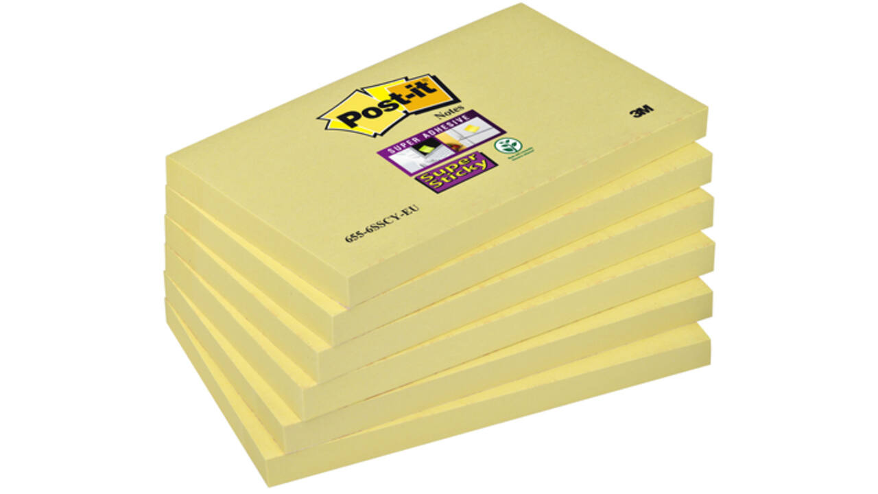 Memoblok Post-it 655 Super Sticky 76x127mm geel