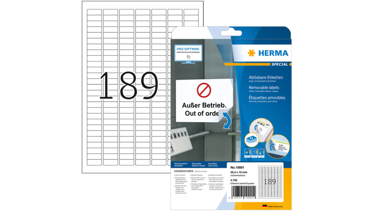 Etiket HERMA 10001 A4 25.4x10mm verwijderbaar wit