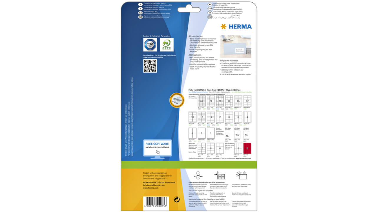 Etiket HERMA 5075 A4 99.1x33.8 mm premium 400stuks wit