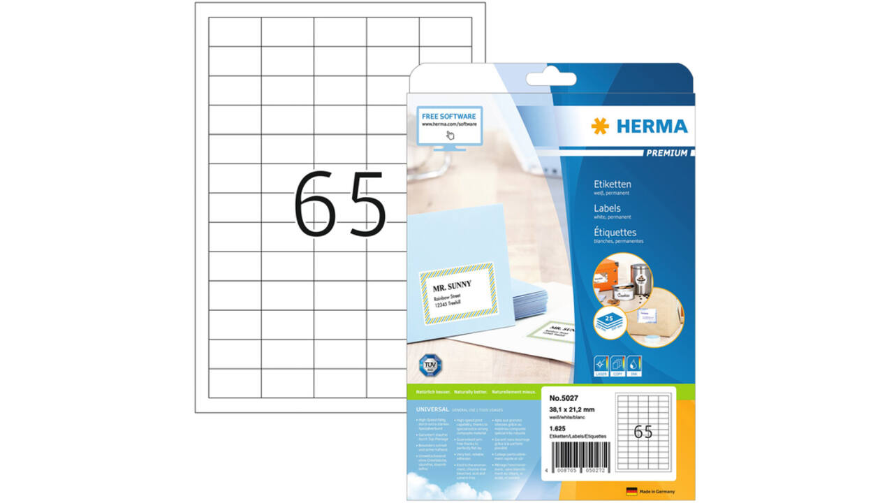 Etiket HERMA 5027 A4 38.1x21.2mm premium wit